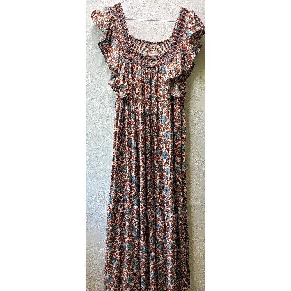 Moon River Multicolor Floral Square Neck Smocked Ruffle Maxi Dress Women’s S